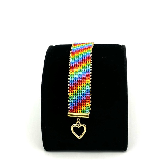 Hand Crafted Rainbow Beaded Bracelet with Gold - Picture 6 of 12